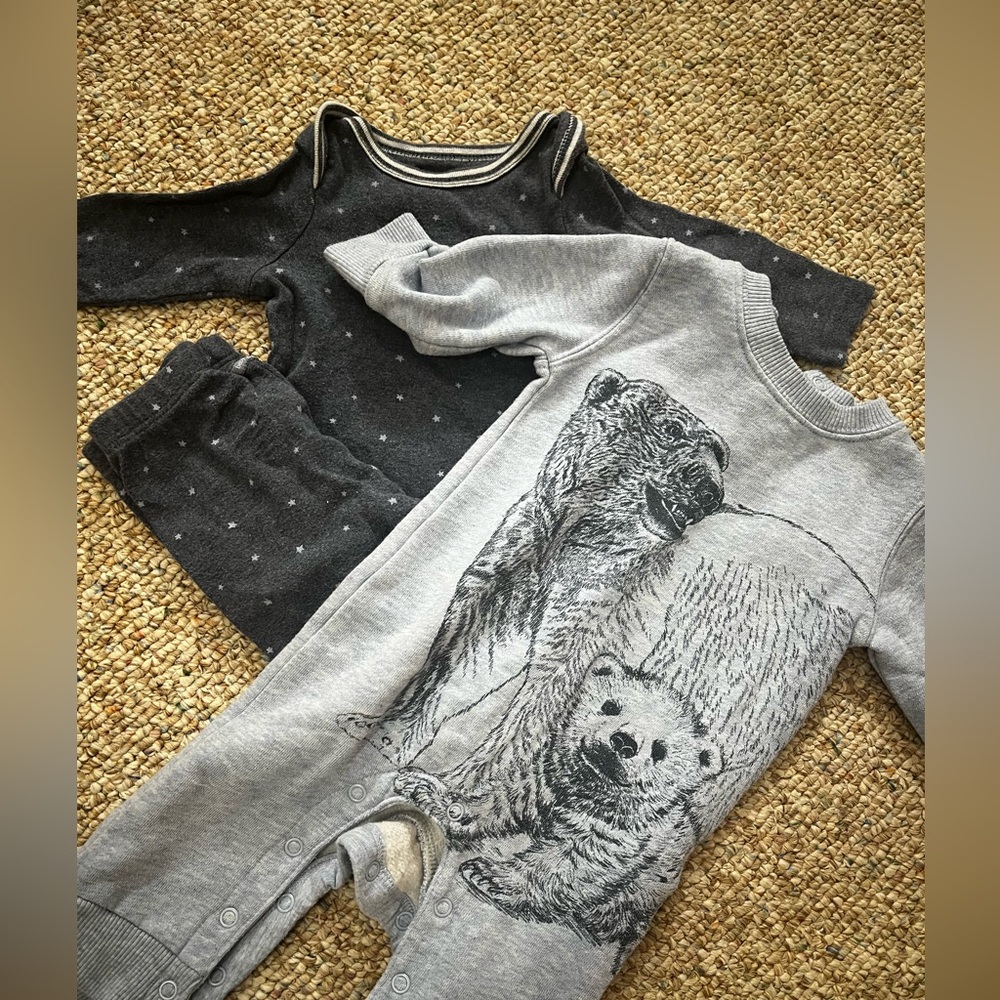Gray Bear Print Baby Onesie